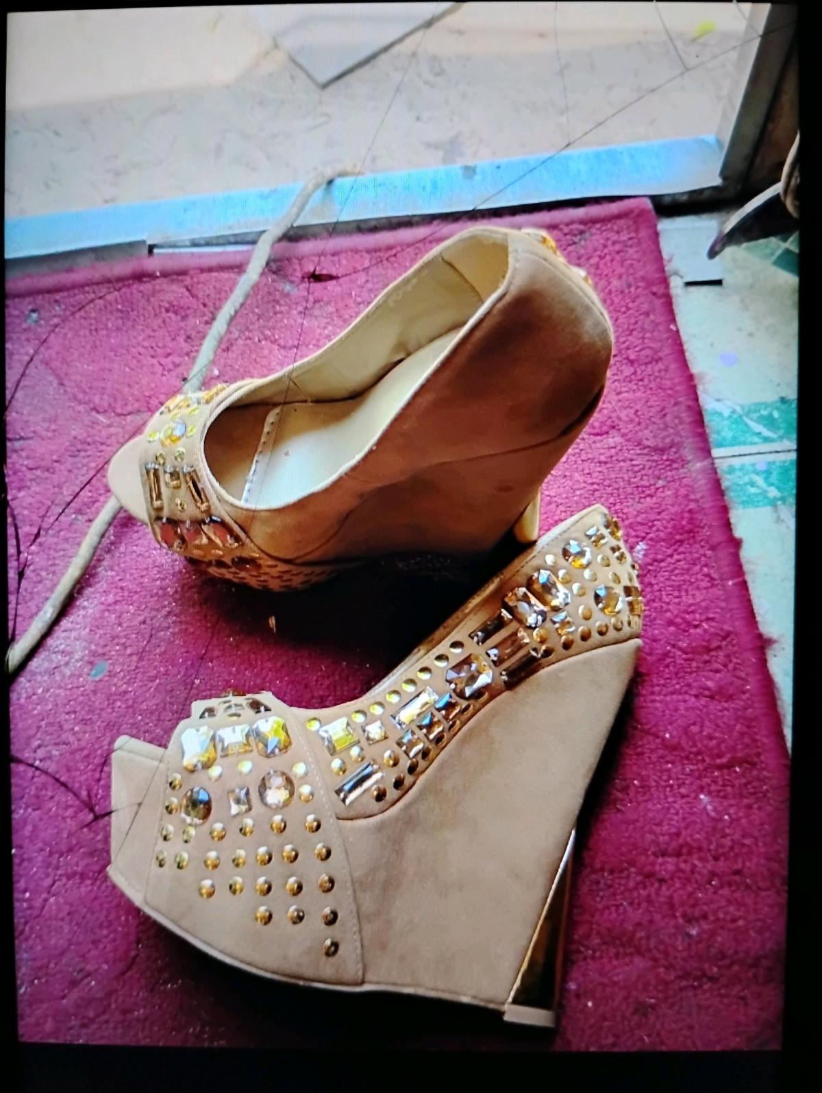 A Nice and Sexy Pair of Tan Platform Heels with Gems - Swansea, South Carolina - FleaMarketBay