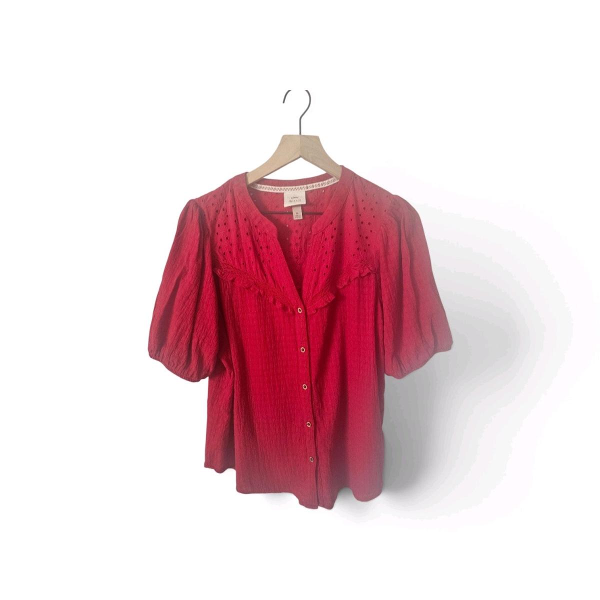 Knox Rose Womens Eyelet Embroidered ButtonFront Blouse - Avon Lake, Ohio - FleaMarketBay