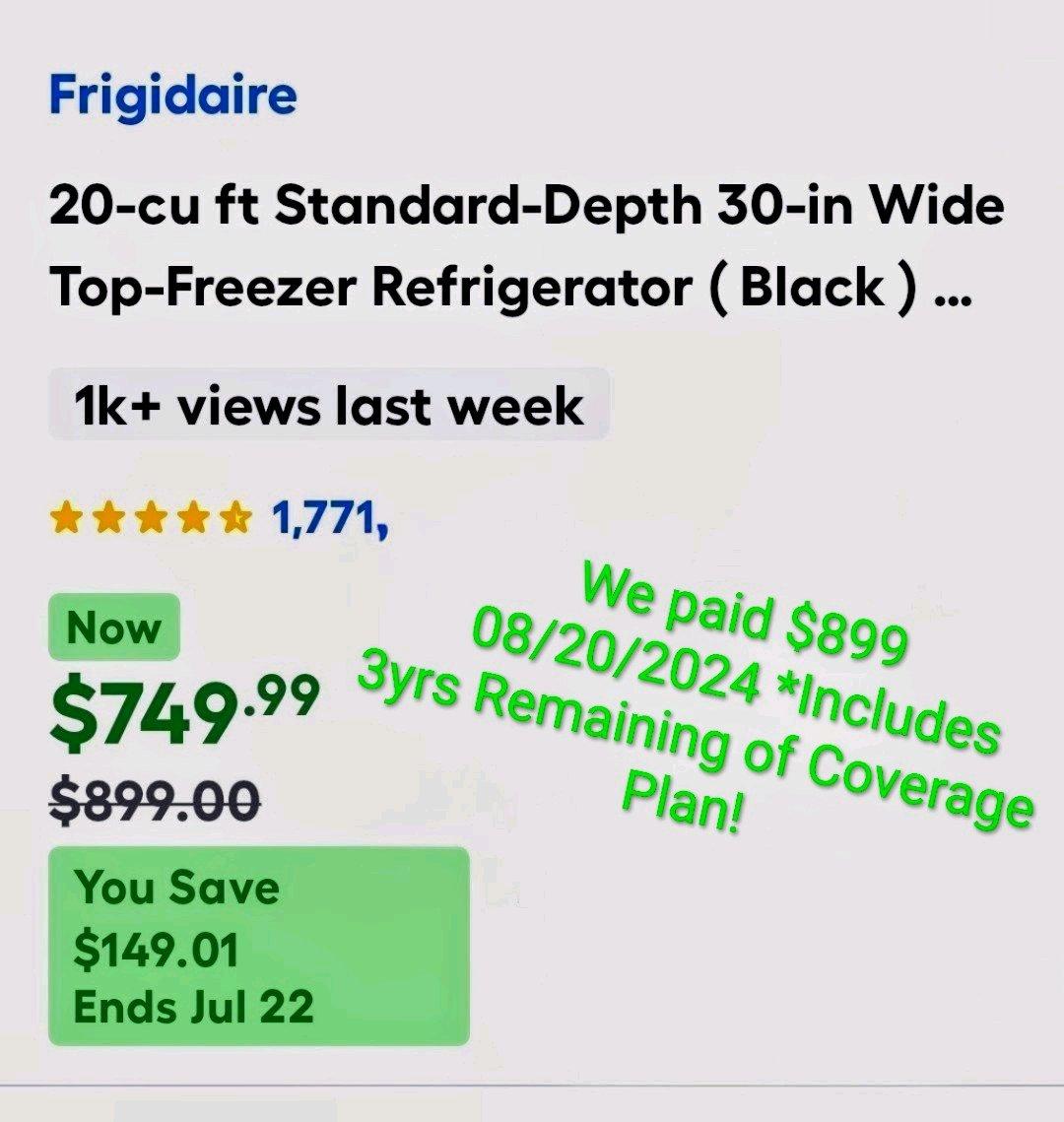 Frigidaire Refrigerater Only 2 years old Warranty Coverage - Oxford, Alabama - FleaMarketBay