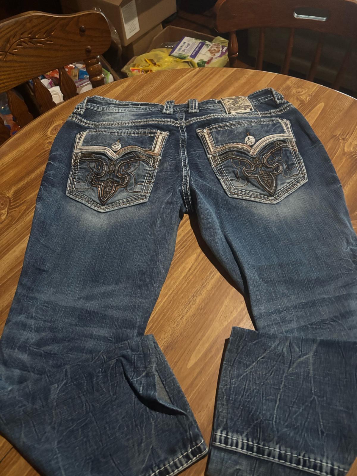 rock rival jeans size 38 distressed look faded denim - Glade Valley, North Carolina - FleaMarketBay