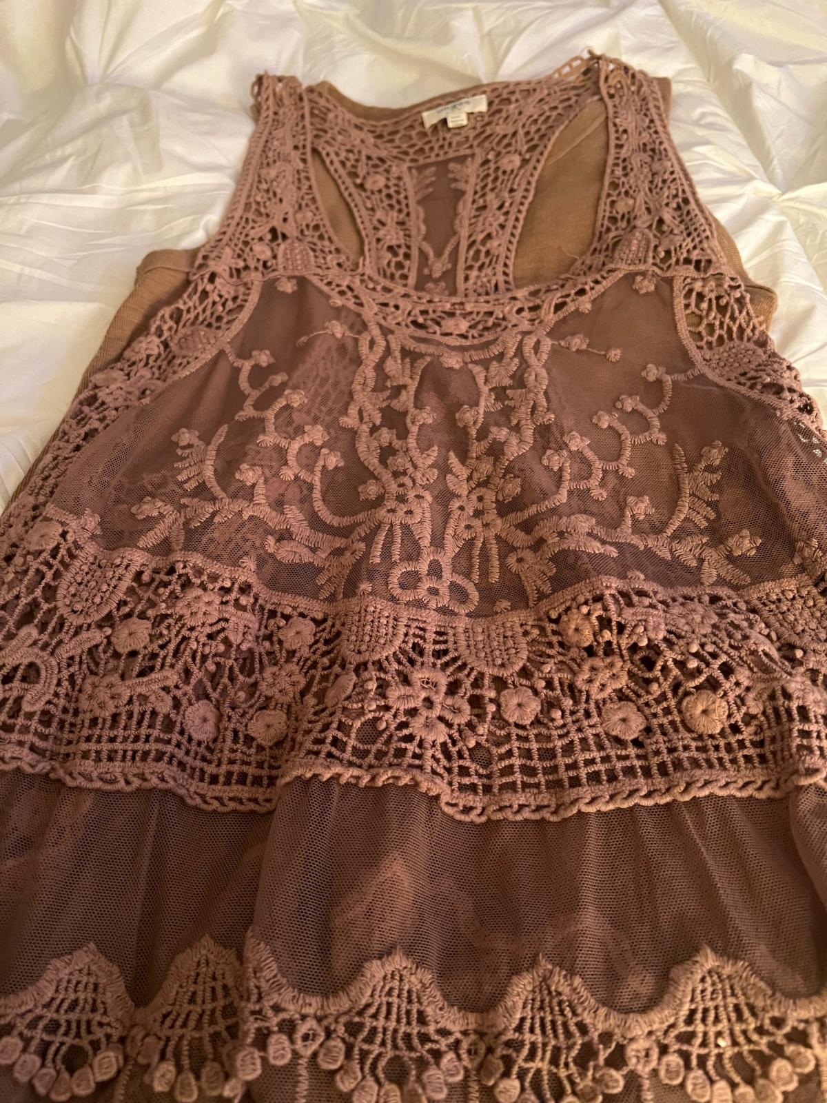 Brown crochet blouse 2 blouse in one size lg like new - Lynn, Massachusetts - FleaMarketBay