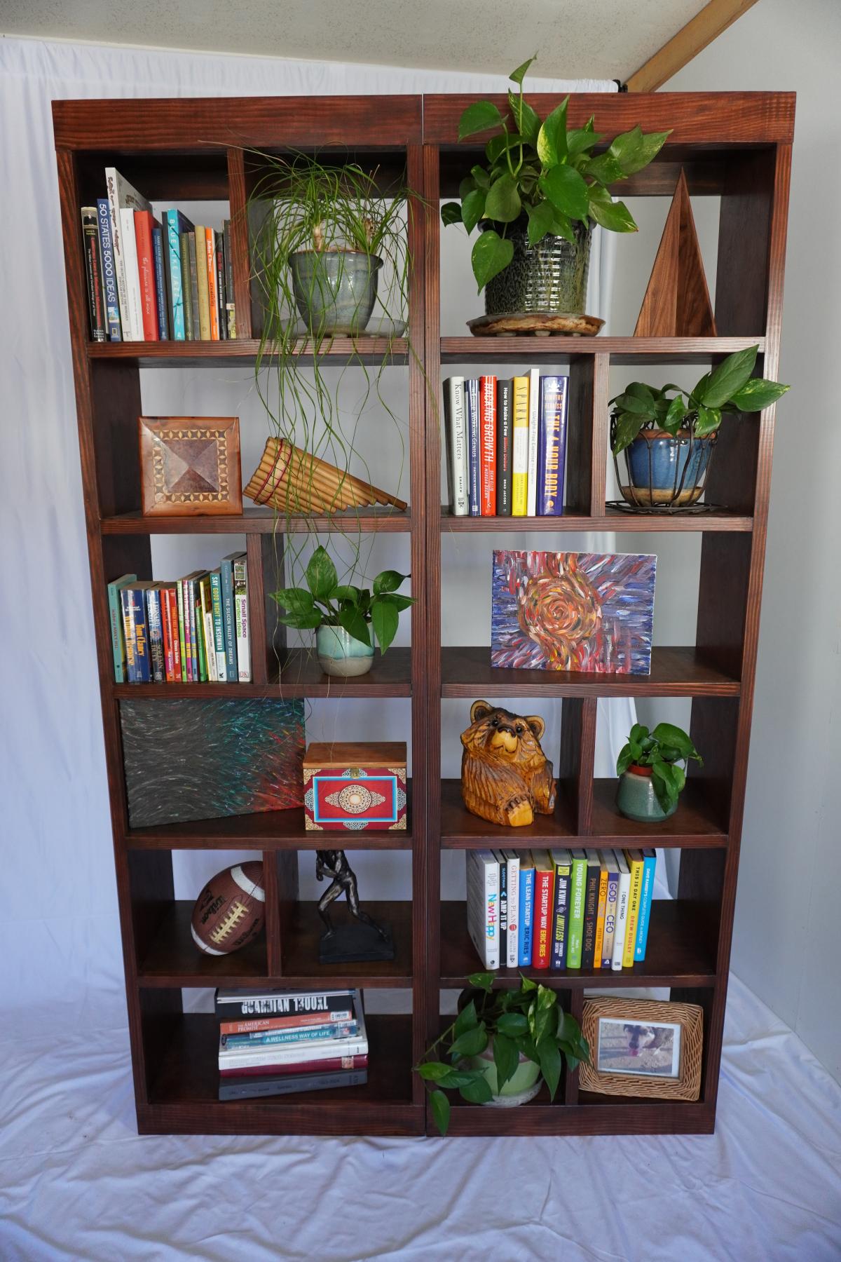 Custom Handcrafted Solid Wood Bookcase Set - Hickory Finish - , California - FleaMarketBay