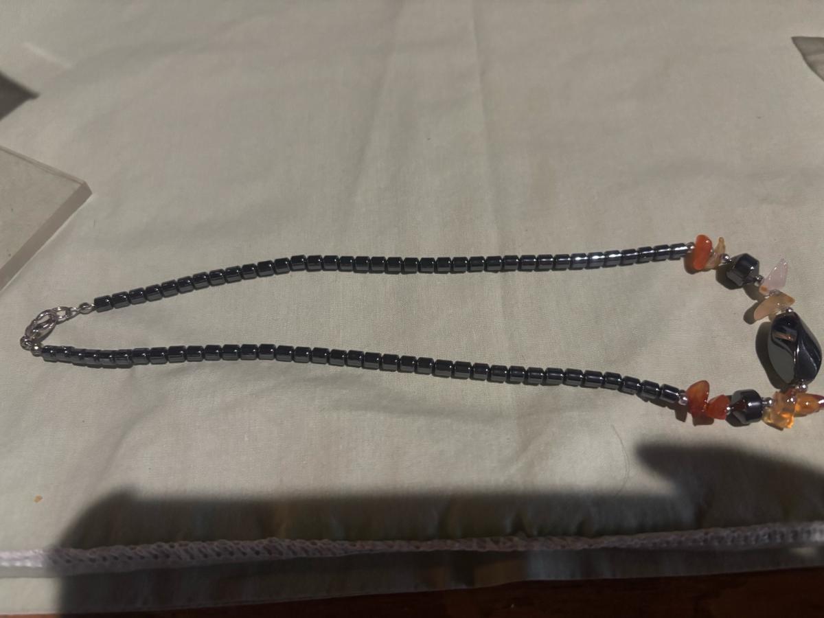 steel necklace with multi colored gem stones - Alicia, Arkansas - FleaMarketBay