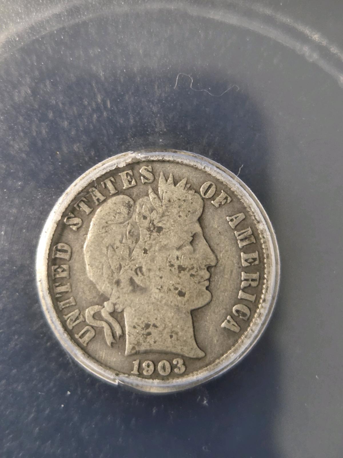 1903 Barber Dime ICG Authentic coin - San Antonio, Texas - FleaMarketBay