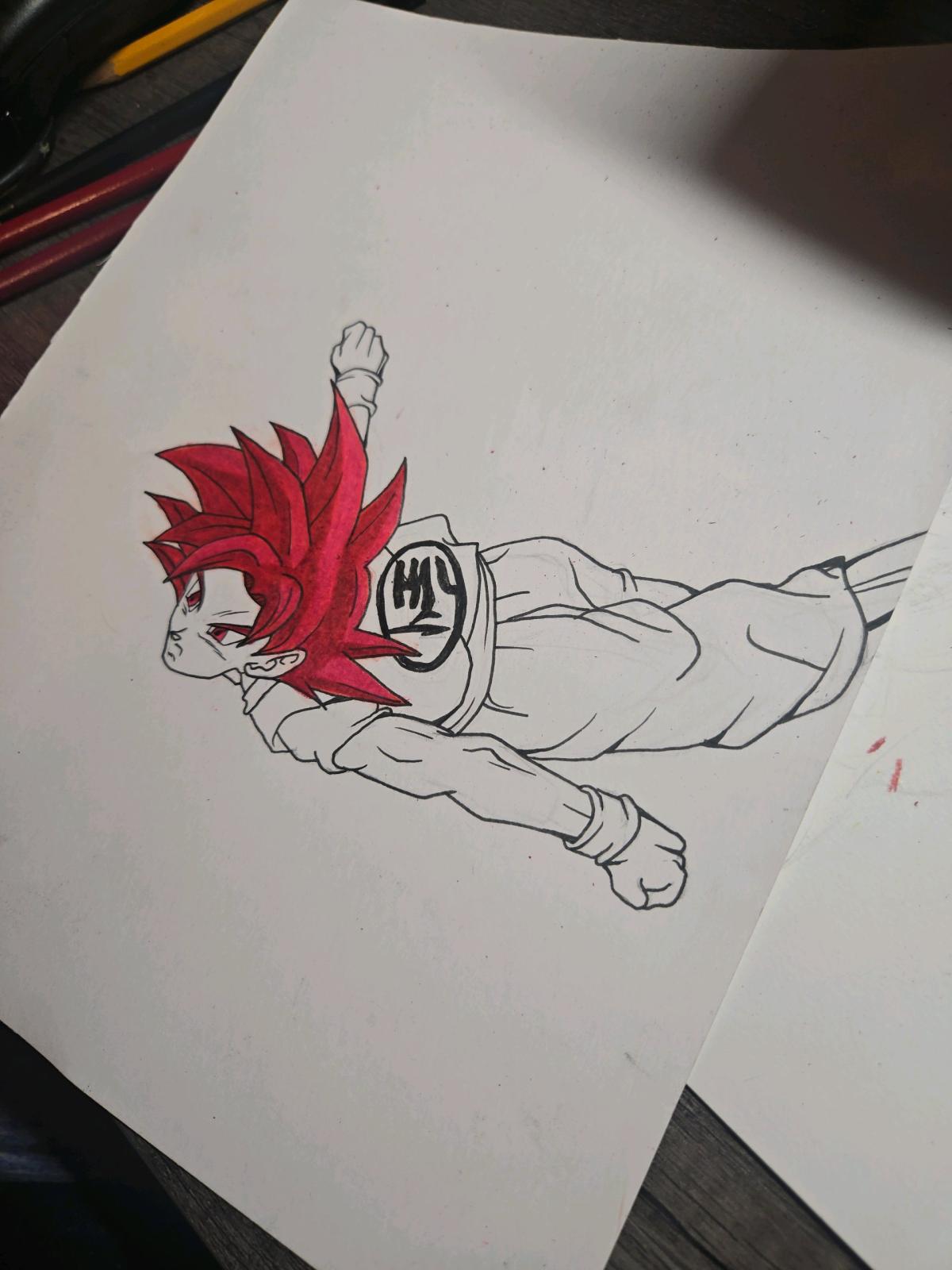 Goku Super Saiyan God Framed Hand Drawn Art - Louisville, Kentucky - FleaMarketBay