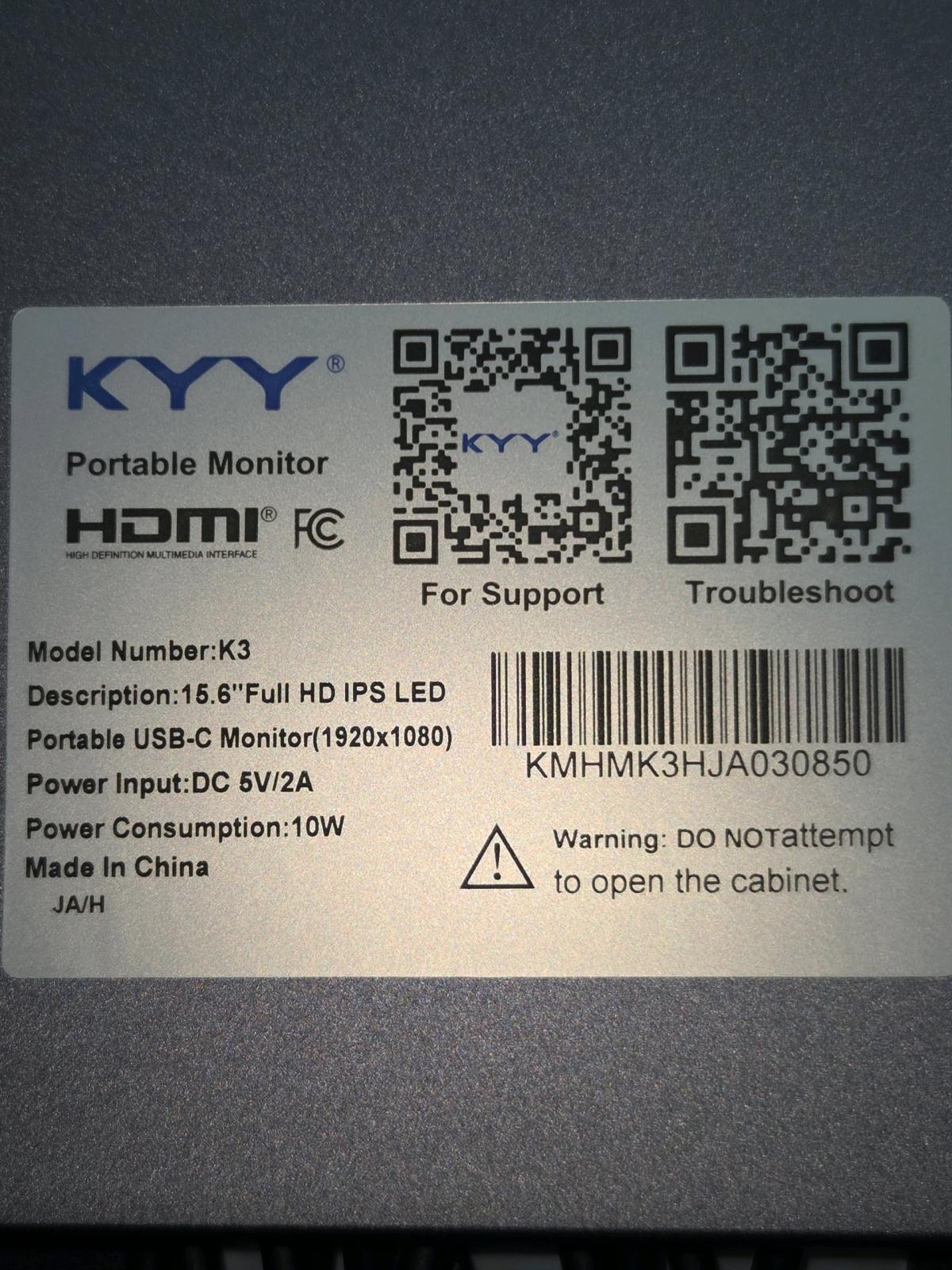 KYYK3 156 HD Portable Monitor - Arlington, Texas - FleaMarketBay