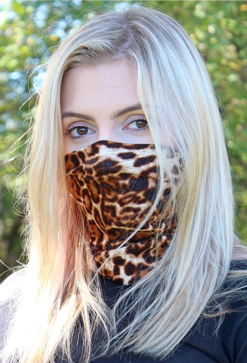 Brown Leopard Double Layer Twisted Face Mask Neck Gaiter - Angleton, Texas - FleaMarketBay