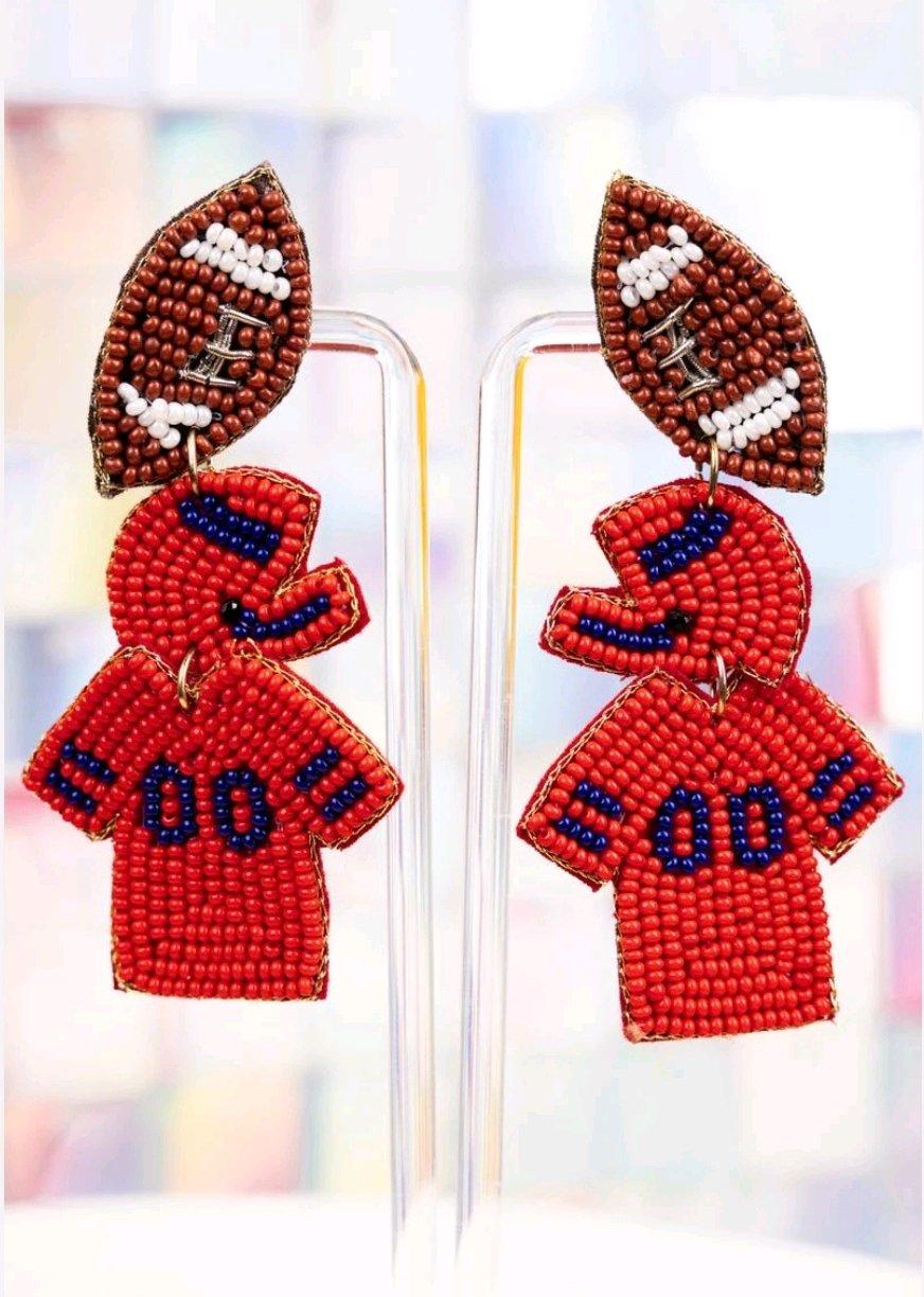 Blue and Red Gameday Ready Seed Bead Earrings - Angleton, Texas - FleaMarketBay