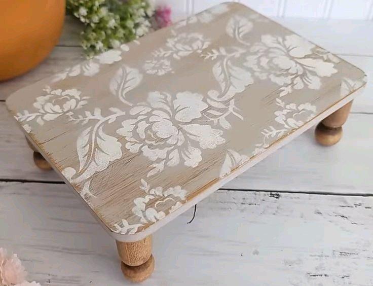 Home Decor Flower Stenciled Wooden Riser - Birmingham, Alabama - FleaMarketBay