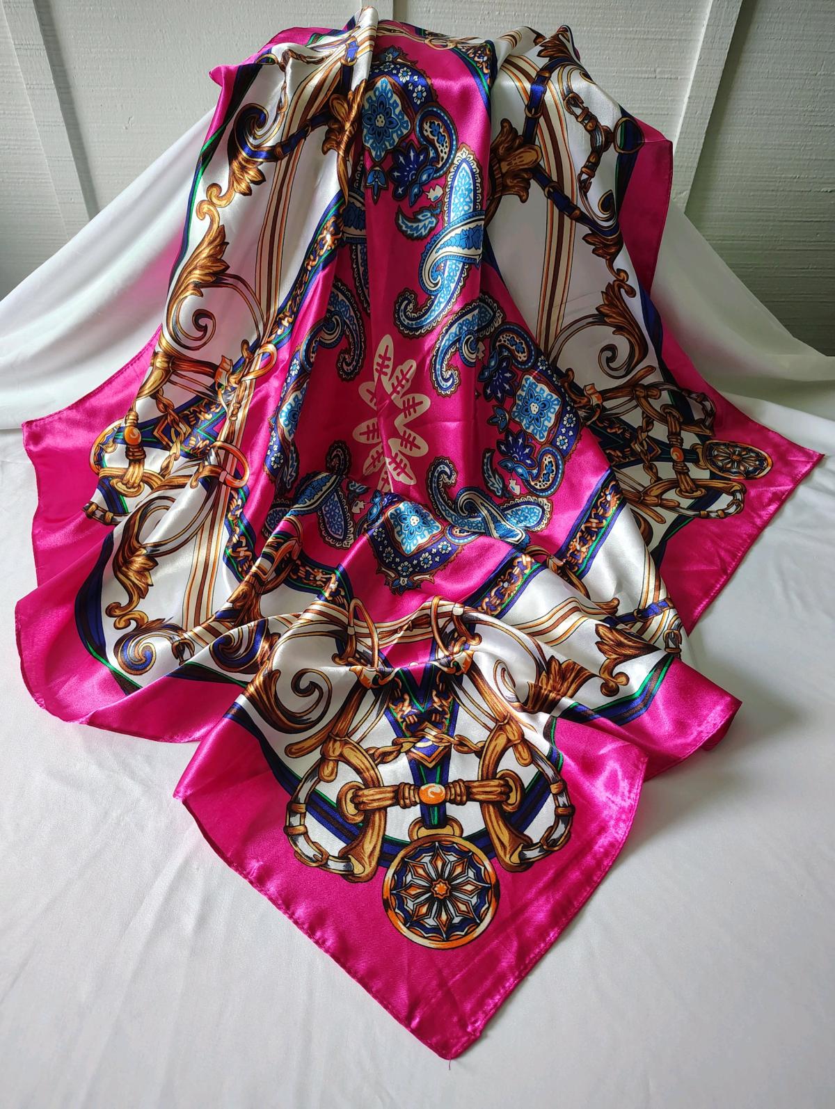 Womens 90 x 90 cm silk scarf in various prints and colors - San Antonio, Texas - FleaMarketBay