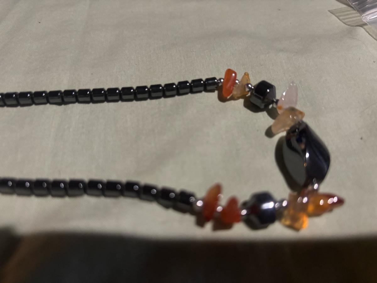 steel necklace with multi colored gem stones - Alicia, Arkansas - FleaMarketBay