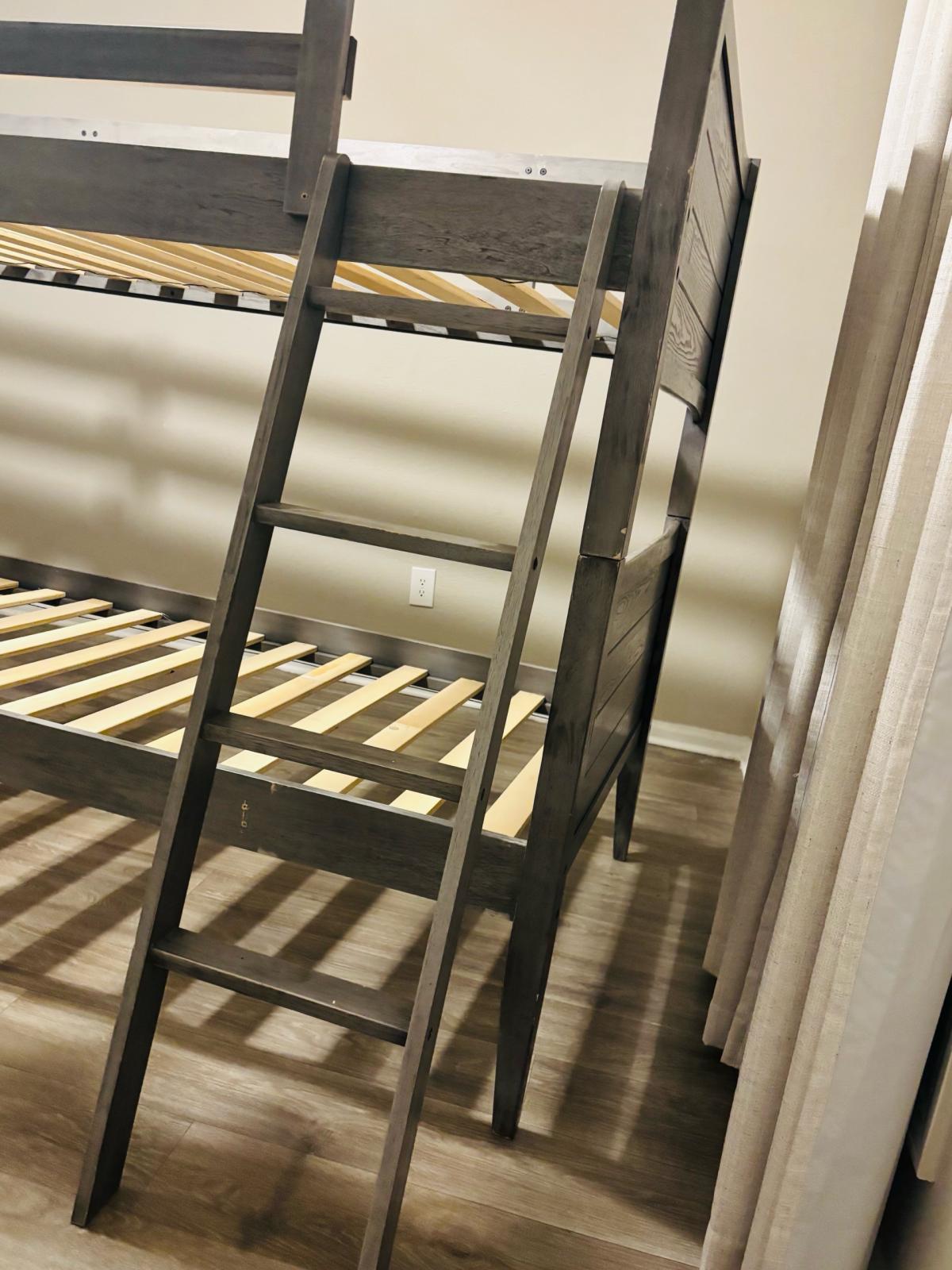 TwinoverTwin Bunk Bed Builtin ladder Solid Wood Rustic Gray - Houston, Texas - FleaMarketBay