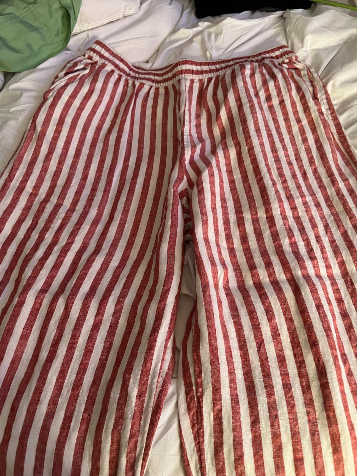 womens xlg linen strip stretchy pants used in good condition - Lynn, Massachusetts - FleaMarketBay