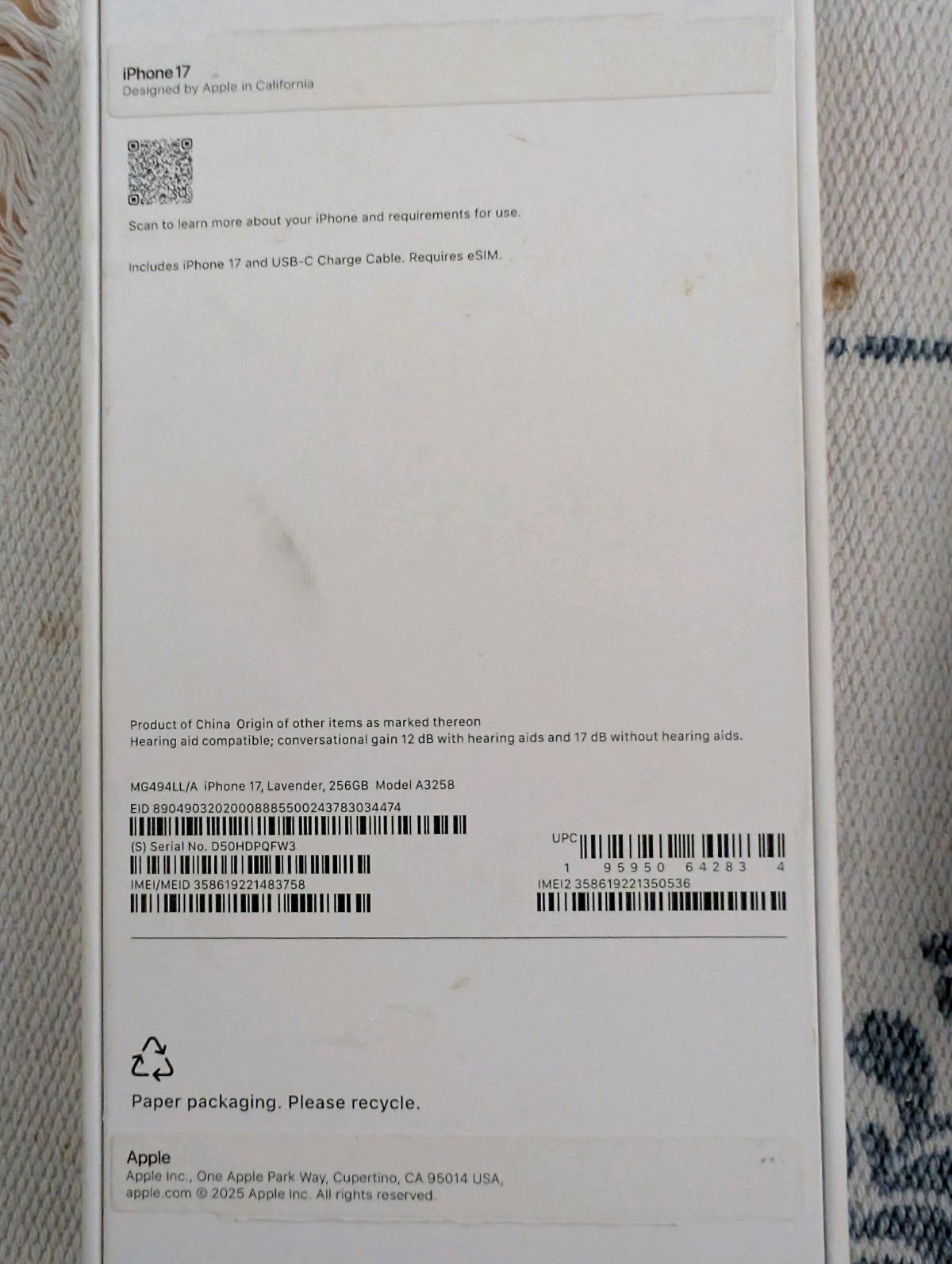 Apple iPhone 17 Lavender - Browns Mills, New Jersey - FleaMarketBay