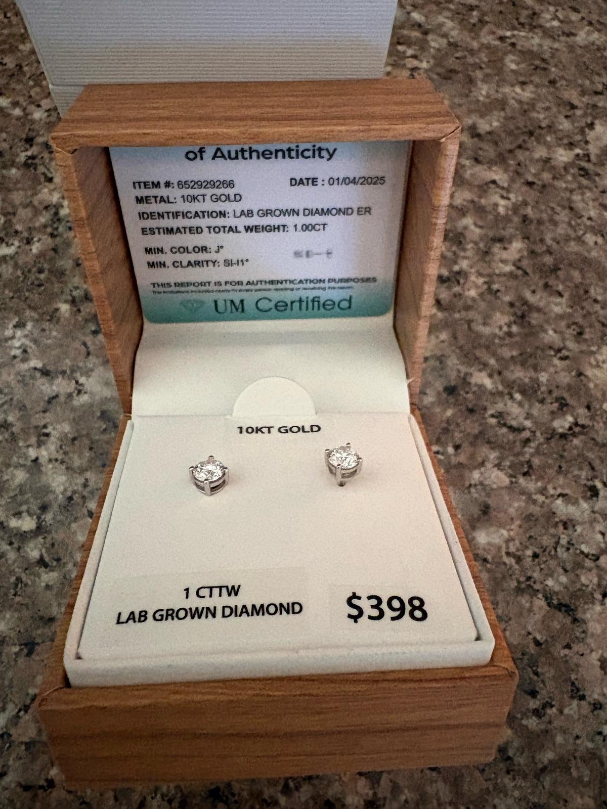 10K Gold LabCreated Diamond Stud Earrings 100 CTW - Bellflower, California - FleaMarketBay