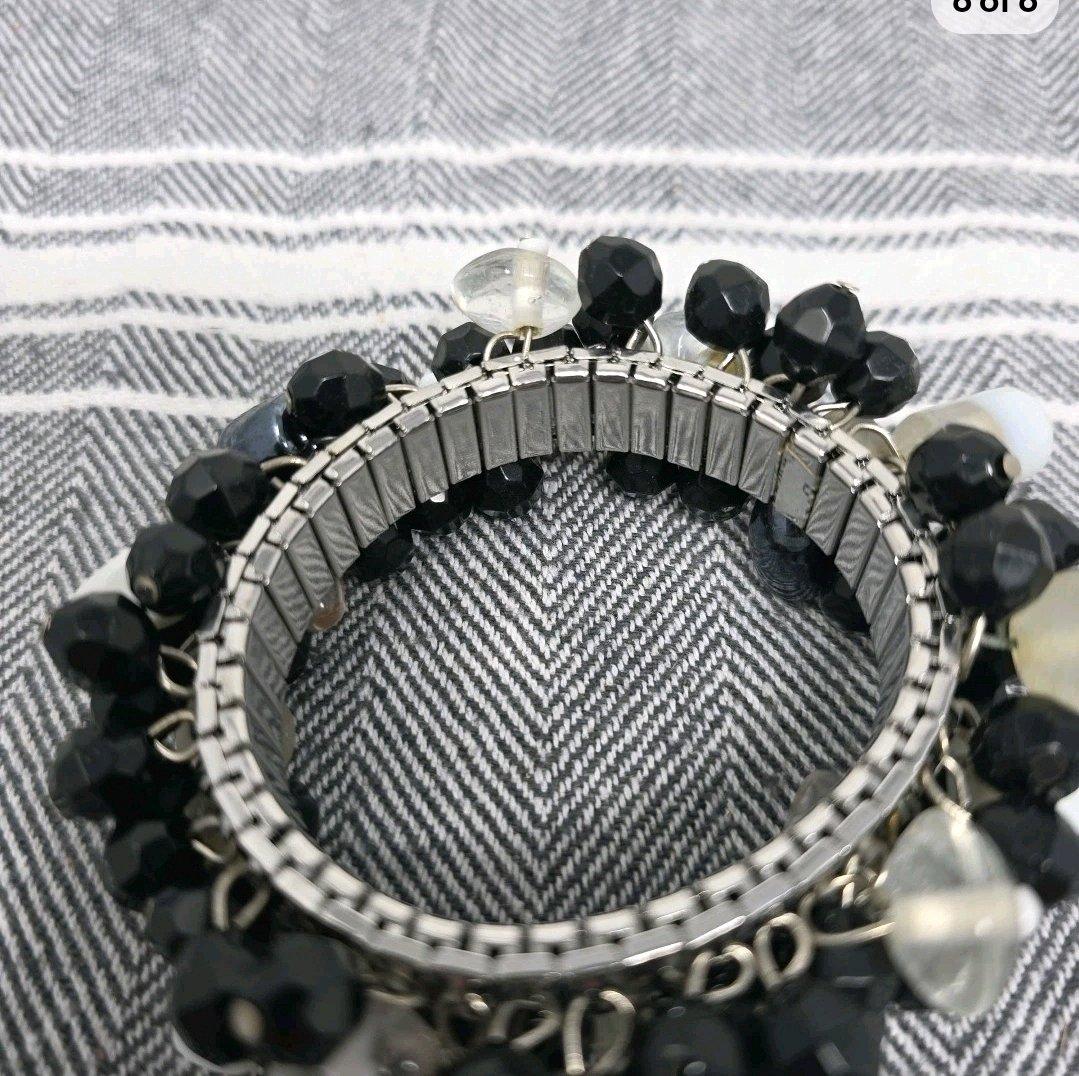 Cha Cha Expansion Bracelet Black White  Clear Beads Vintage - Leesburg, Ohio - FleaMarketBay