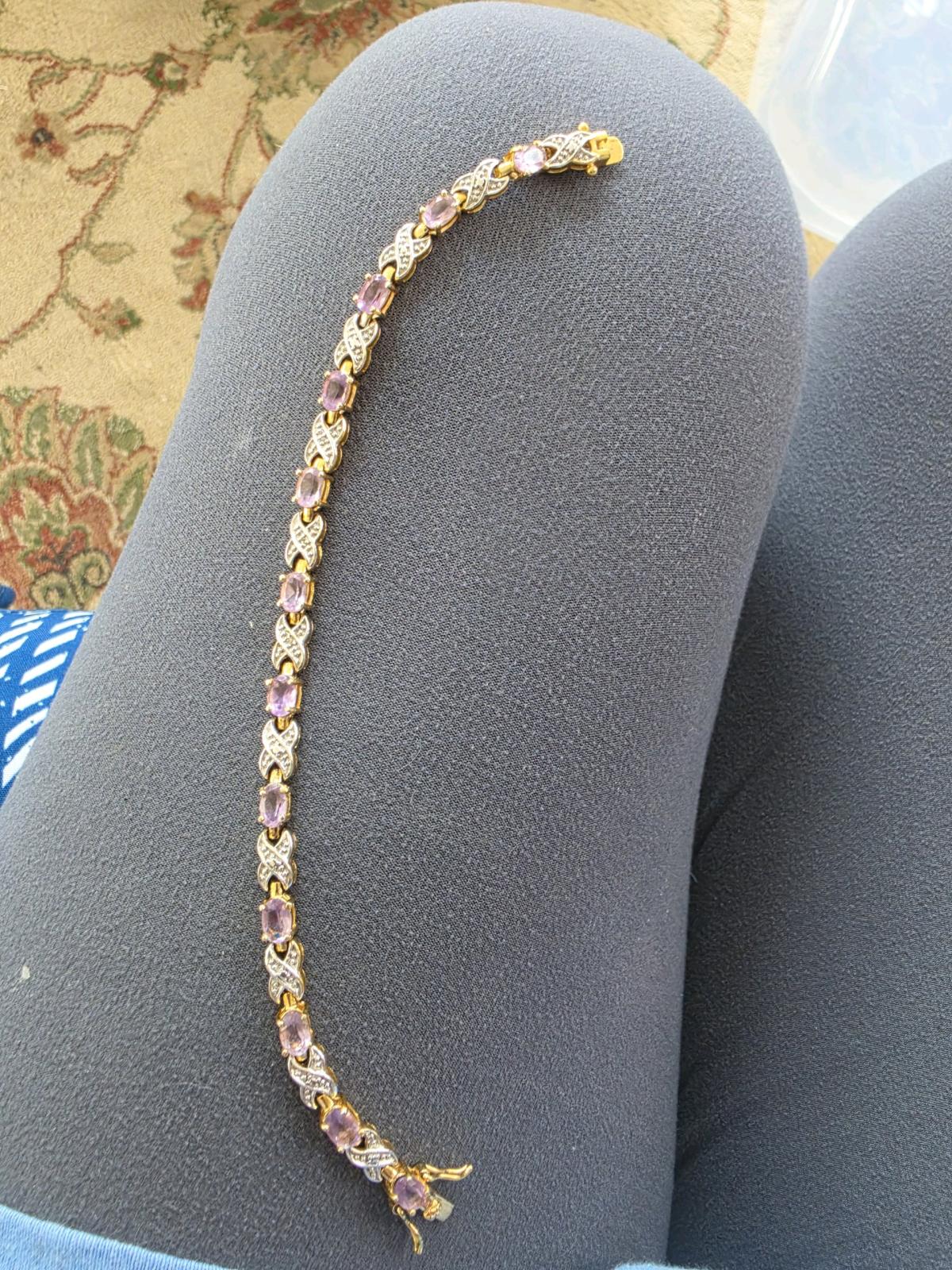 GoldPlated 925 Sterling Silver Pink Gemstone Tennis Bracelet - Ionia, Michigan - FleaMarketBay