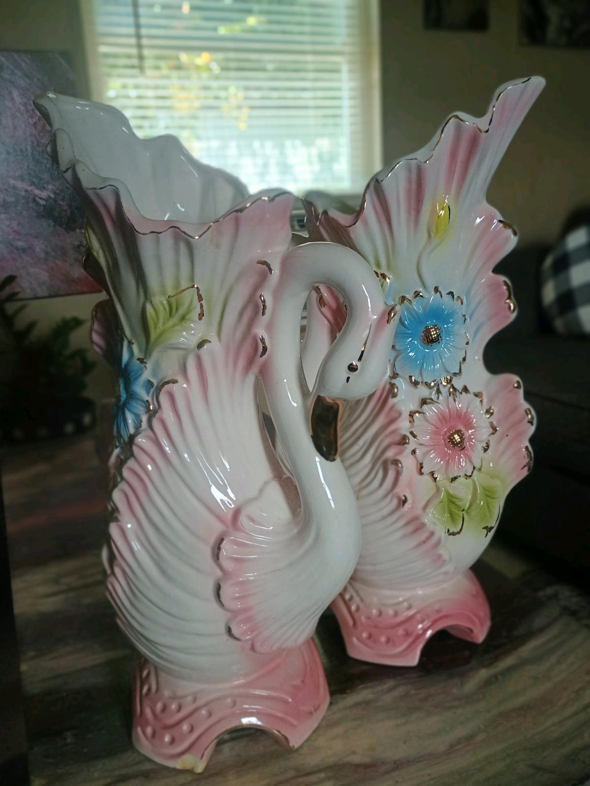 Vintage Ceramic Swan Handle Vases Pair - Summerville, South Carolina - FleaMarketBay