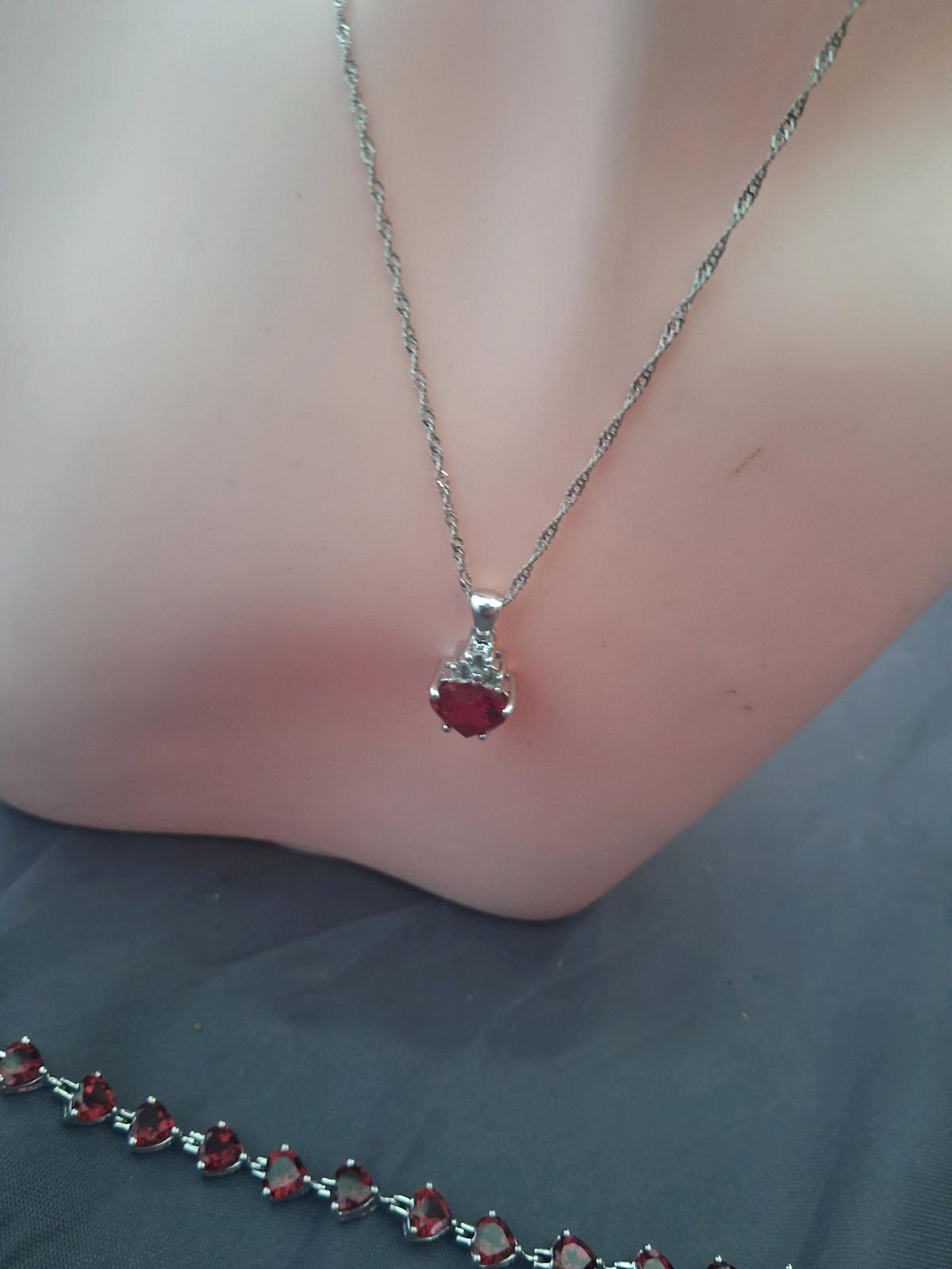 Vintage 925 Sterling Silver Created Ruby Heart  Halo Jewelry - Riverside, California - FleaMarketBay
