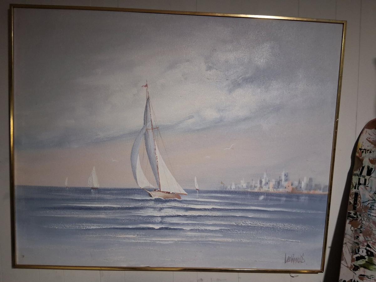 LEE REYNOLDS SIGNED OIL PAINTING - Atlantic City, New Jersey - FleaMarketBay