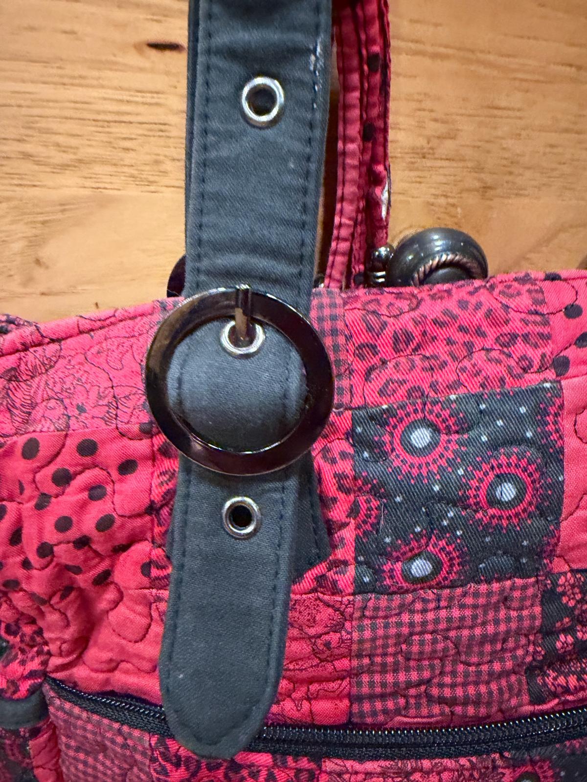 Donna Sharp Quilted Patchwork Tote Bag Red Black Shoulder Pu - Carmel, New York - FleaMarketBay