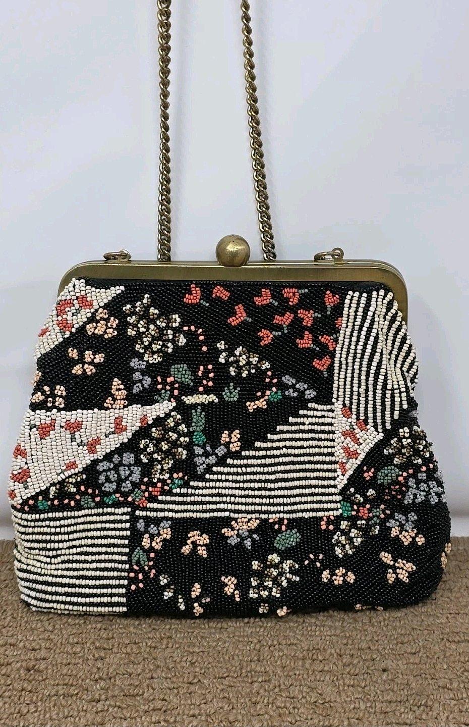 Anthropologie floral Beaded Crossover Purse Bag w Kiss Lock - Leesburg, Ohio - FleaMarketBay