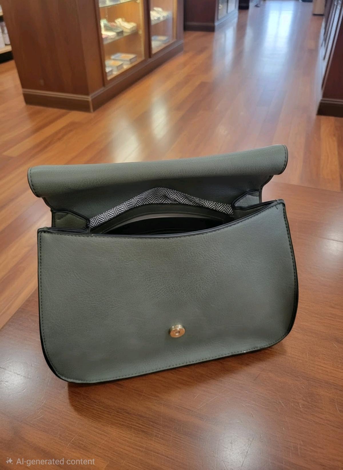 Olive Green Studded Crossbody Bag with Patterned Guitar Stra - Ionia, Michigan - FleaMarketBay