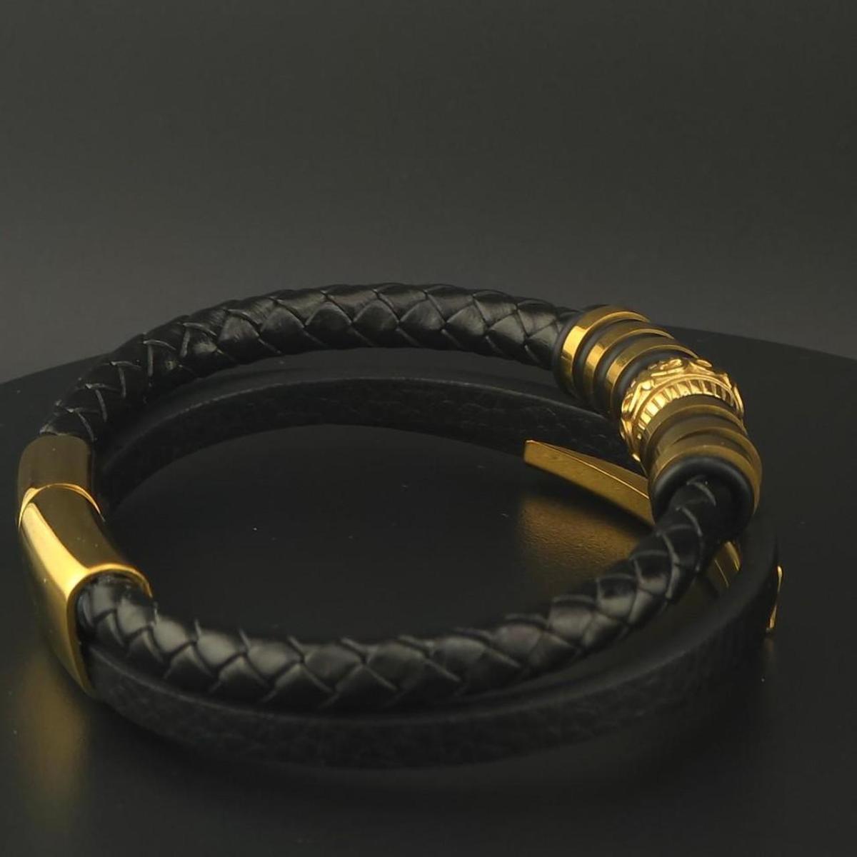 faux Leather Black Gold bracelet for men - Saugus, Massachusetts - FleaMarketBay