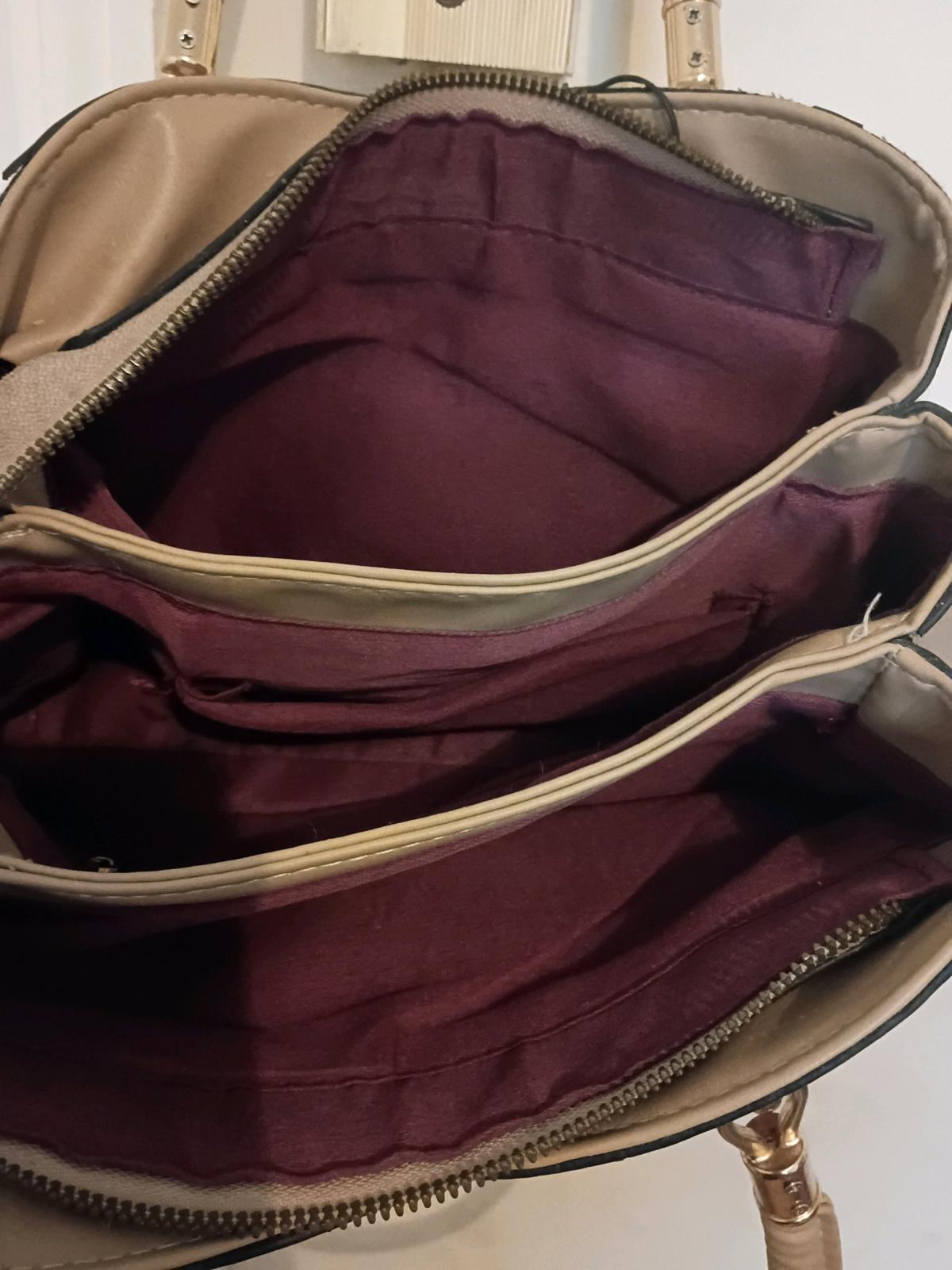 TwoTone Beige  Cream Structured Satchel Handbag with Gold Ha - Florence, South Carolina - FleaMarketBay