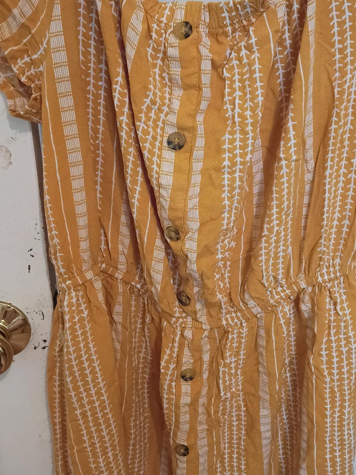 Mustard Yellow Striped ButtonFront Short Sleeve Dress - Florence, South Carolina - FleaMarketBay