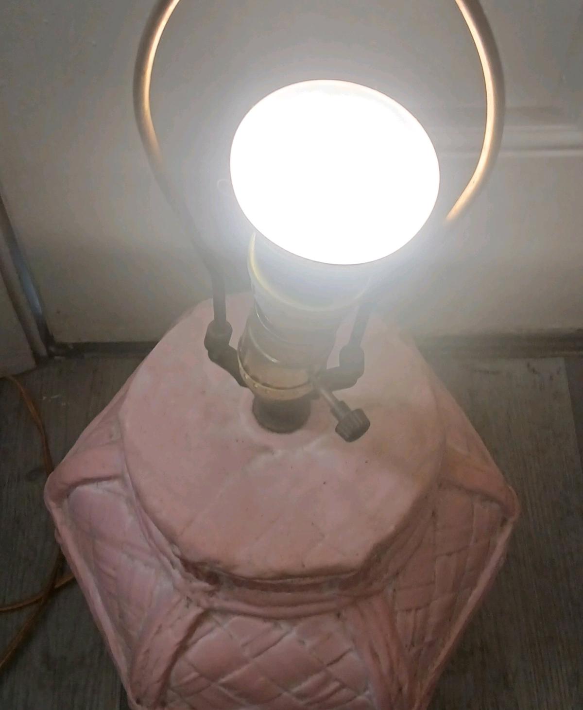 Ceramic BasePink Lamp with Carving Lines looks like a Basket - Kissimmee, Florida - FleaMarketBay
