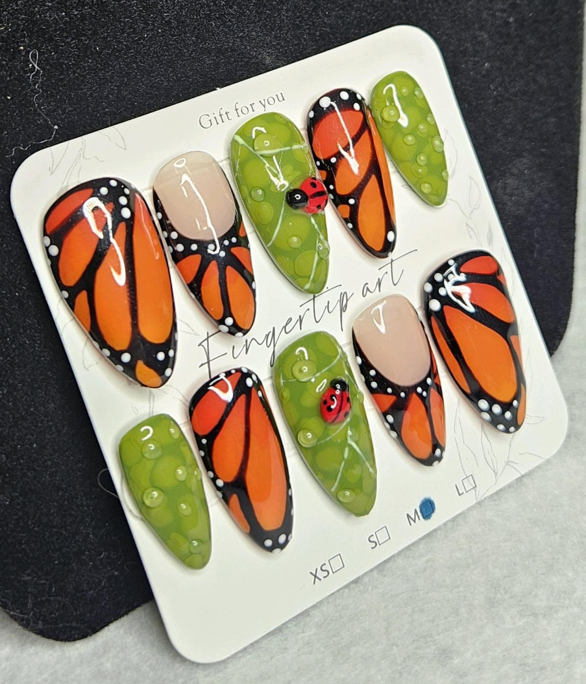 Handmade 3D Butterfly Press on Nails Sized Medium - Huntsville, Texas - FleaMarketBay