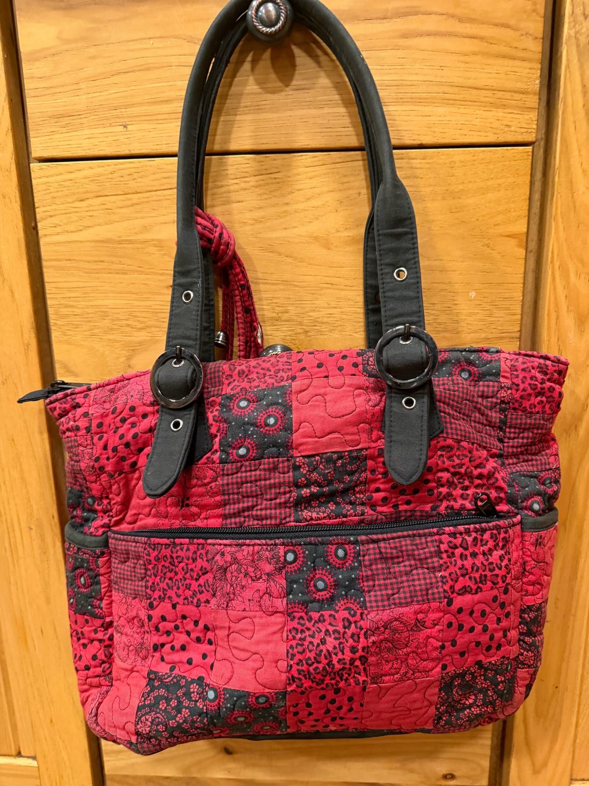 Donna Sharp Quilted Patchwork Tote Bag Red Black Shoulder Pu - Carmel, New York - FleaMarketBay