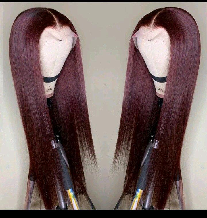 Luxury Burgundy Straight Lace Front Wig - Middletown, New York - FleaMarketBay