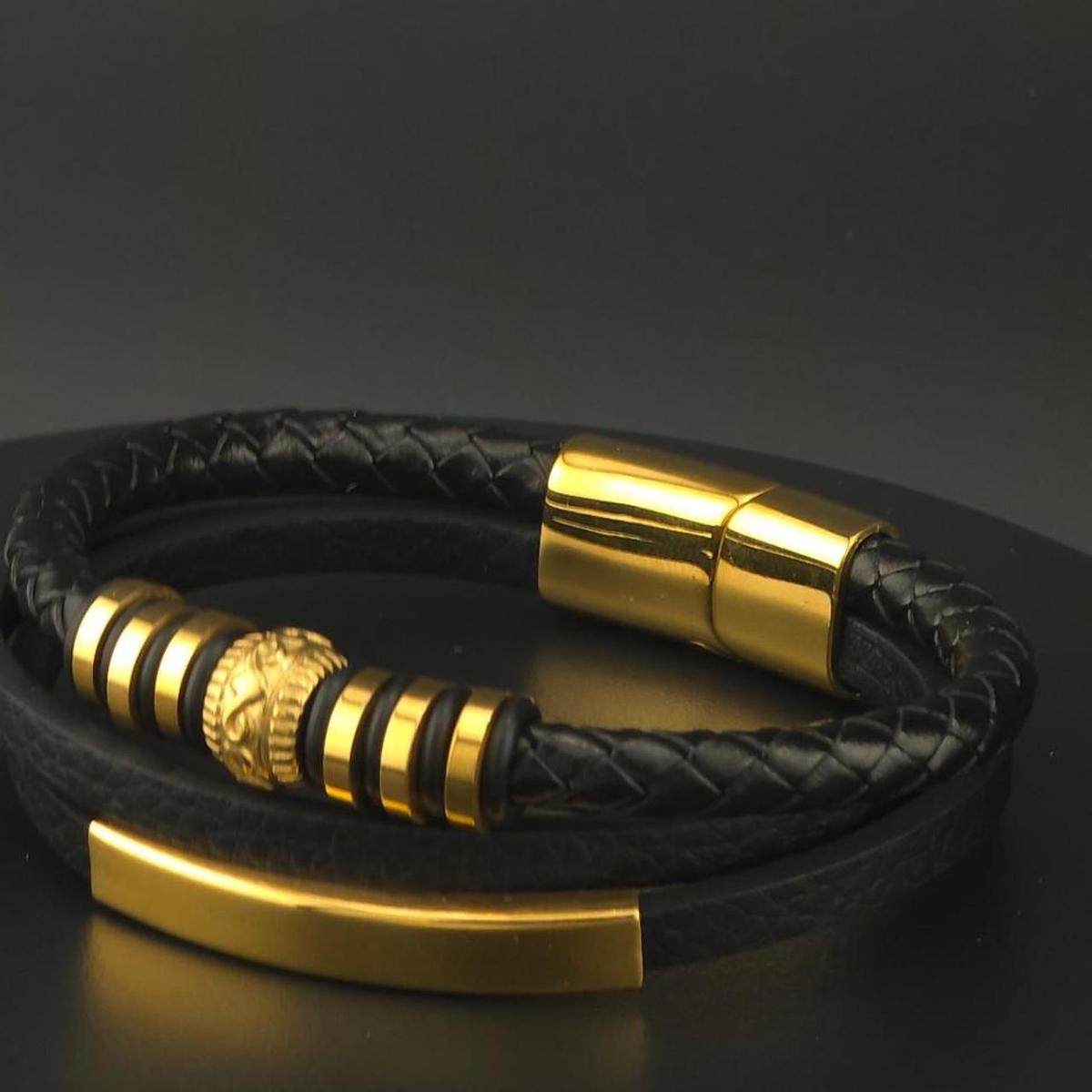 faux Leather Black Gold bracelet for men - Saugus, Massachusetts - FleaMarketBay
