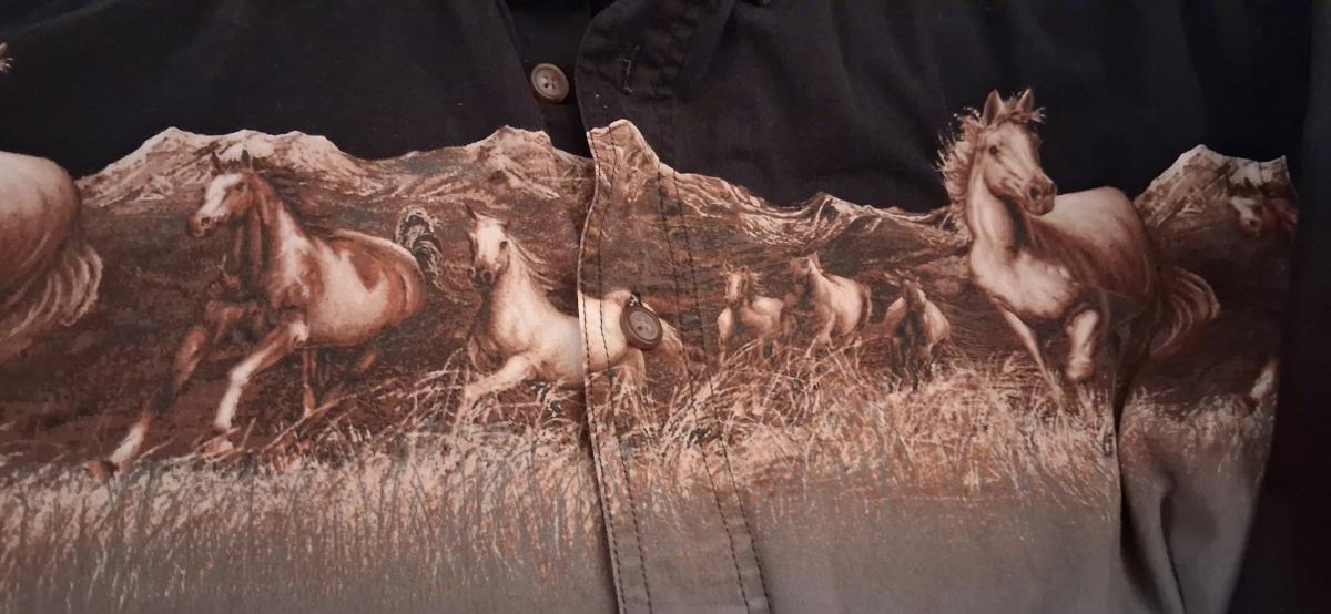 Mens Western Wead B ig  Bri x le Horse Print Button up Shirg - Franklin, Indiana - FleaMarketBay