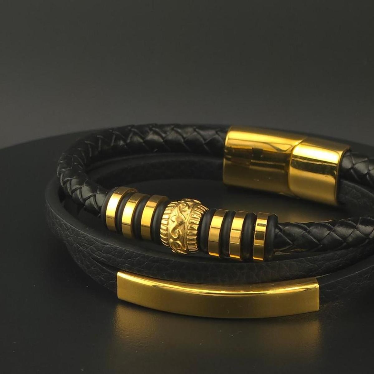 faux Leather Black Gold bracelet for men - Saugus, Massachusetts - FleaMarketBay