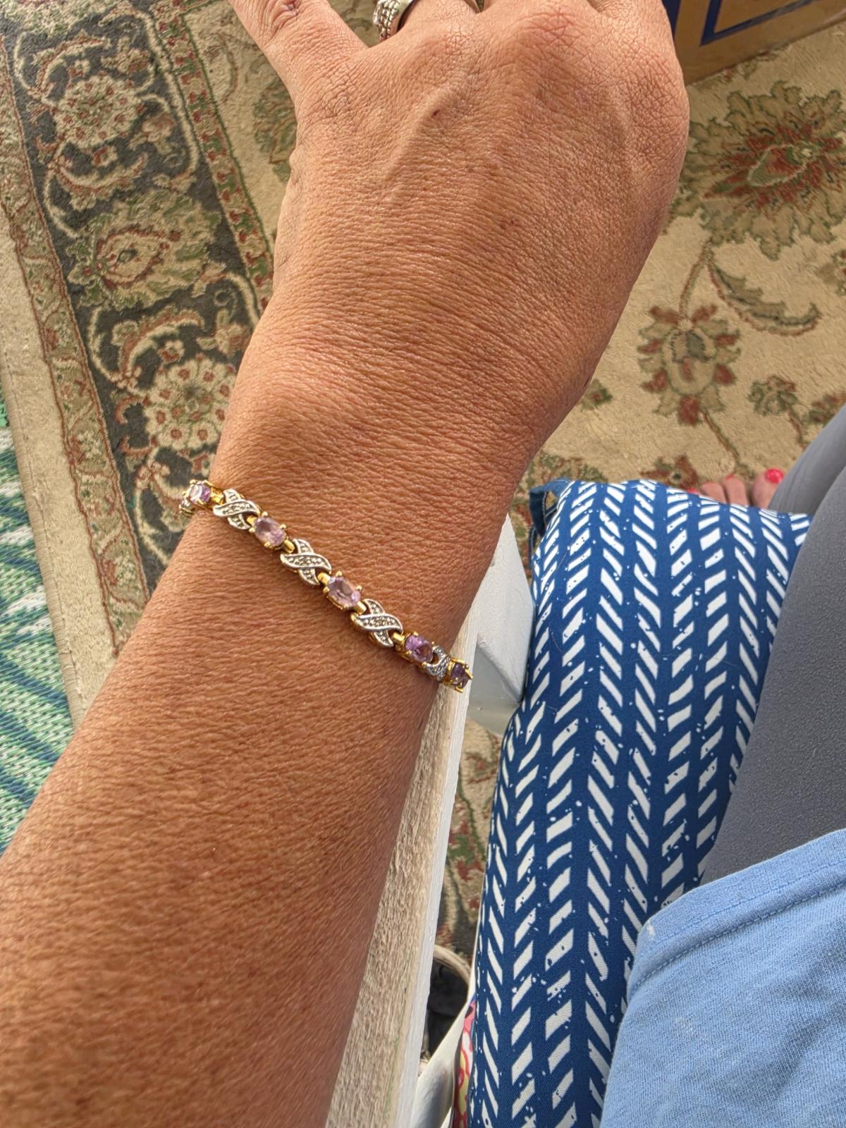 GoldPlated 925 Sterling Silver Pink Gemstone Tennis Bracelet - Ionia, Michigan - FleaMarketBay