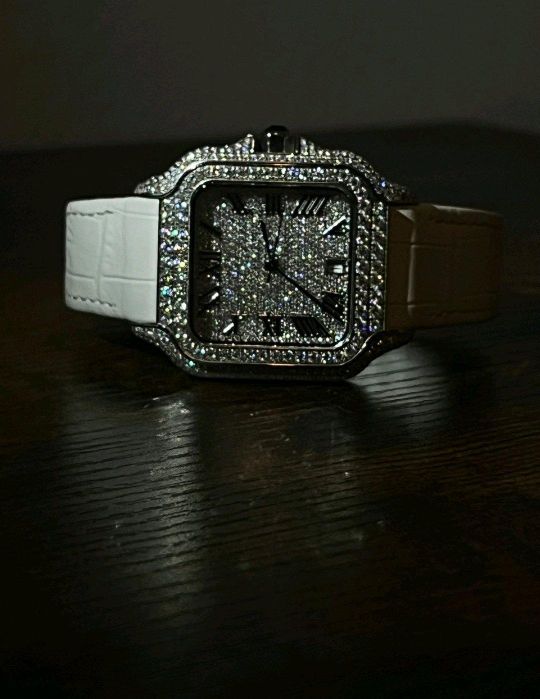 bustdown moissanite watch with leather strap clasp - Jacksonville, Florida - FleaMarketBay