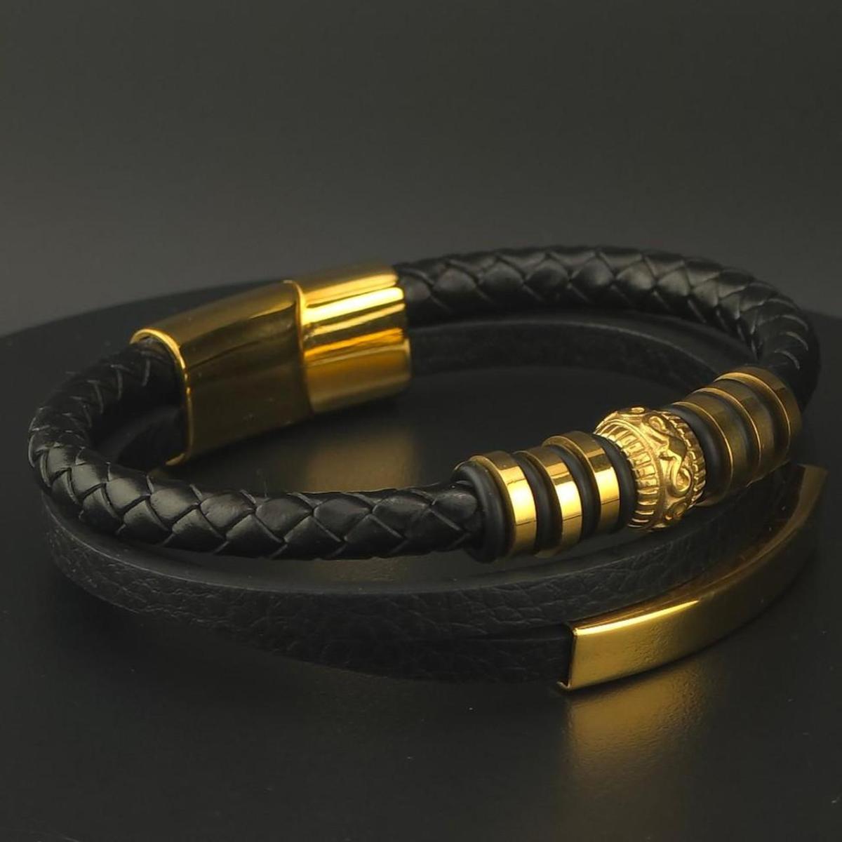 faux Leather Black Gold bracelet for men - Saugus, Massachusetts - FleaMarketBay