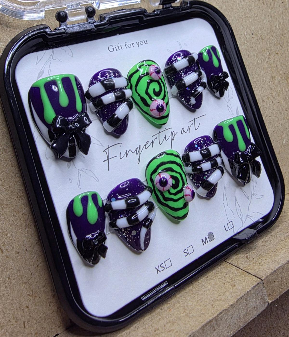 Handmade 3D Beetlejuice Press on Nails Sized Medium - Huntsville, Texas - FleaMarketBay
