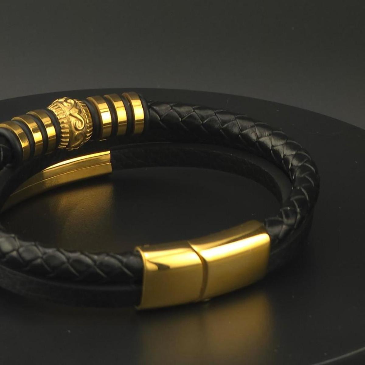 faux Leather Black Gold bracelet for men - Saugus, Massachusetts - FleaMarketBay
