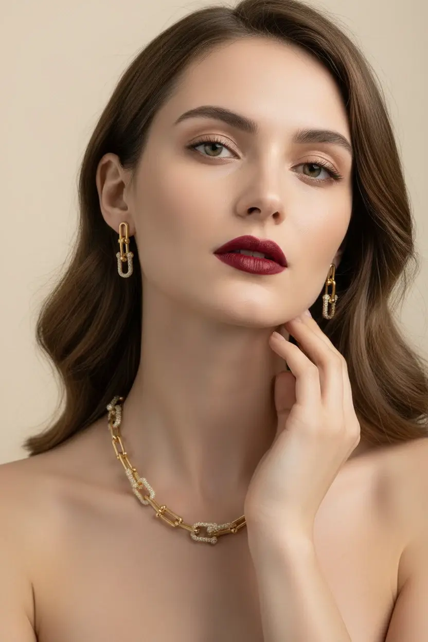 Elegant Gold Paperclip Necklace & Earrings Set stainless s - , Massachusetts - FleaMarketBay