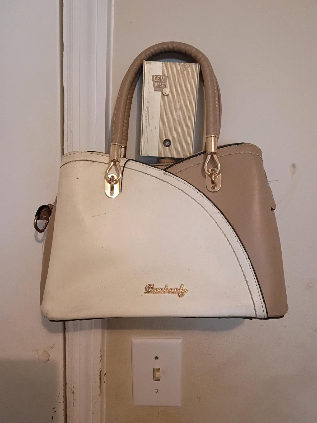 TwoTone Beige  Cream Structured Satchel Handbag with Gold Ha - Florence, South Carolina - FleaMarketBay