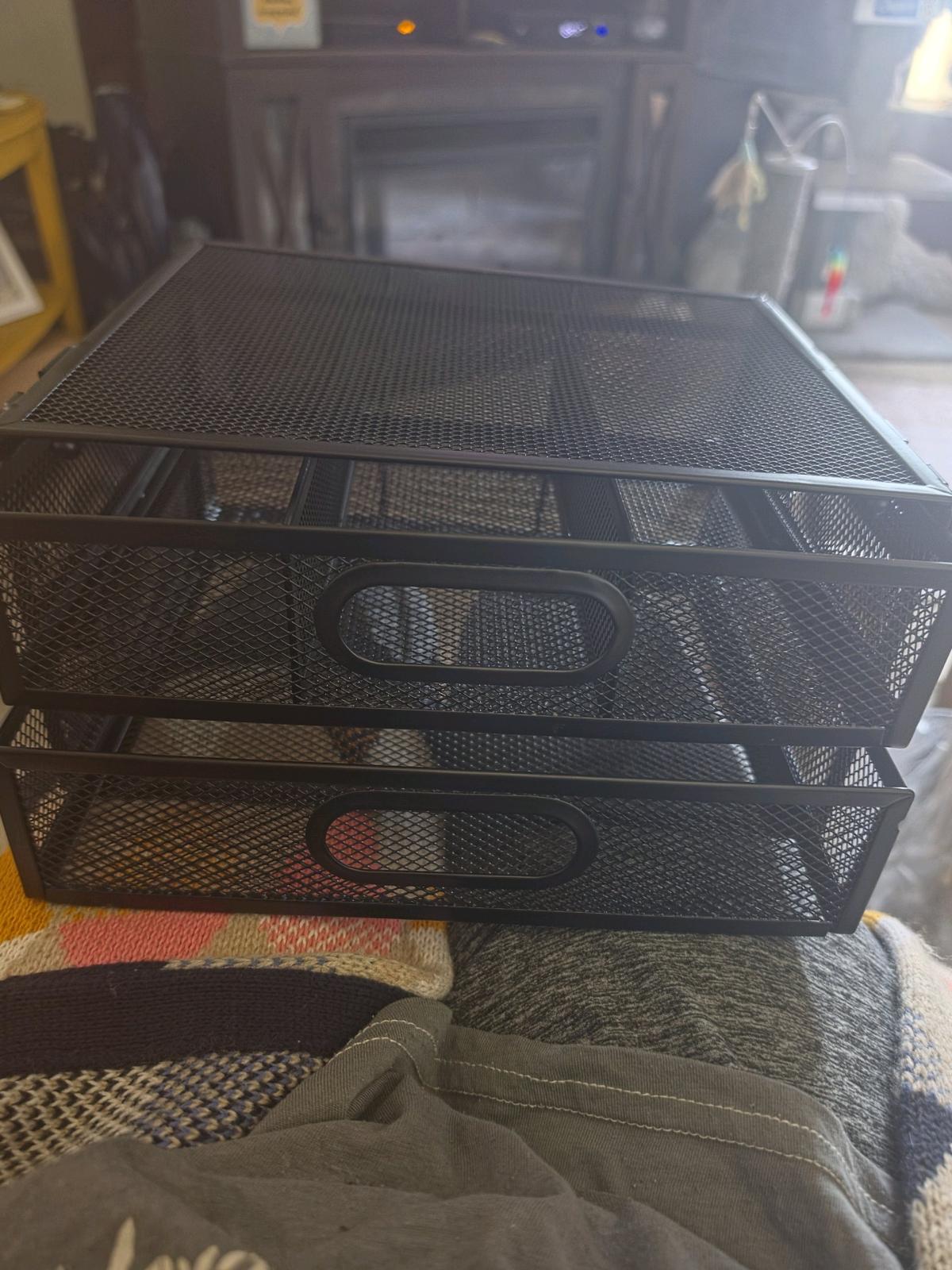 Black Mesh Monitor Stand with 2 Storage Drawers - Ionia, Michigan - FleaMarketBay