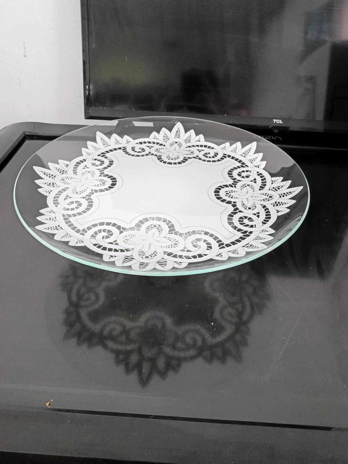 Beautiful Clear Glass Pedestal Cake Stand  White Lace Floral - Butte, Montana - FleaMarketBay