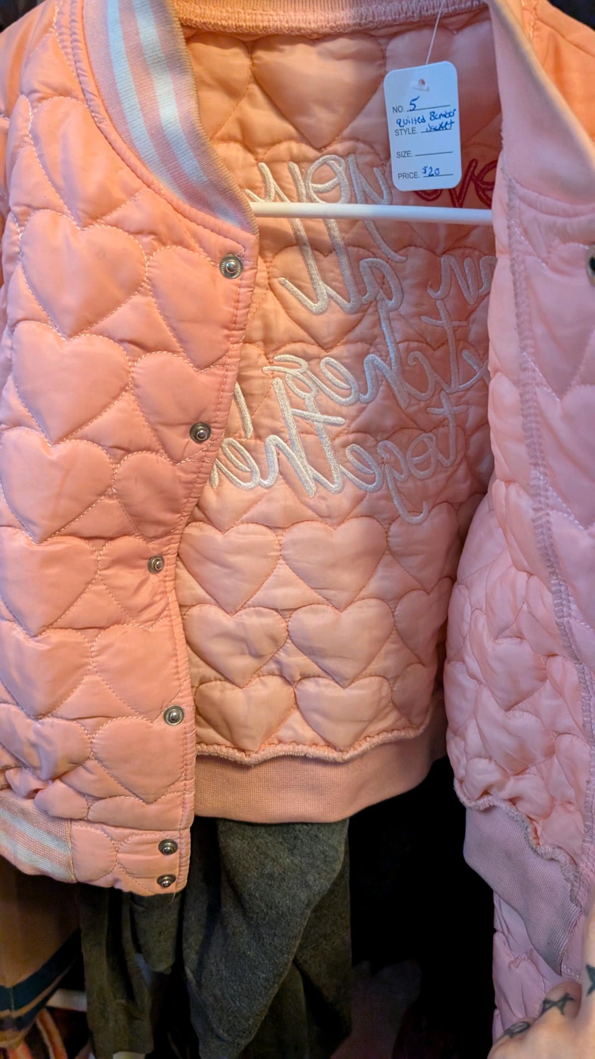 Pink Quilted Heart Bomber Jacket Womens Size XL Embroidered - Britton, Michigan - FleaMarketBay