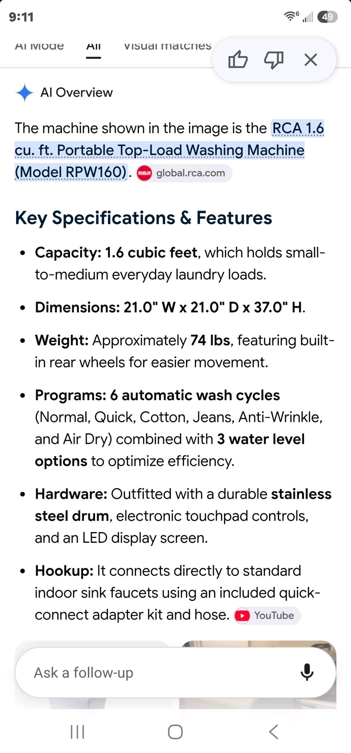16 CU ft RCA washing machine  family H 35 x w 20 x D 21 work - Los Angeles, California - FleaMarketBay