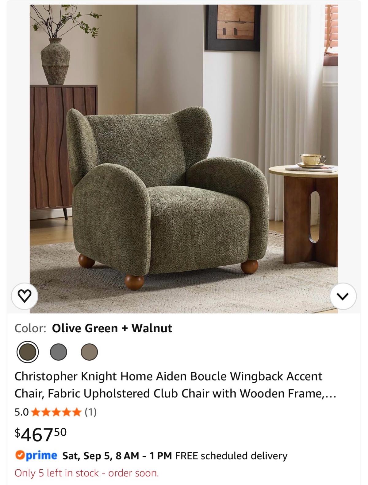 2 Brand New Modern Boucl Accent Chairs  Olive Green - Scottsdale, Arizona - FleaMarketBay