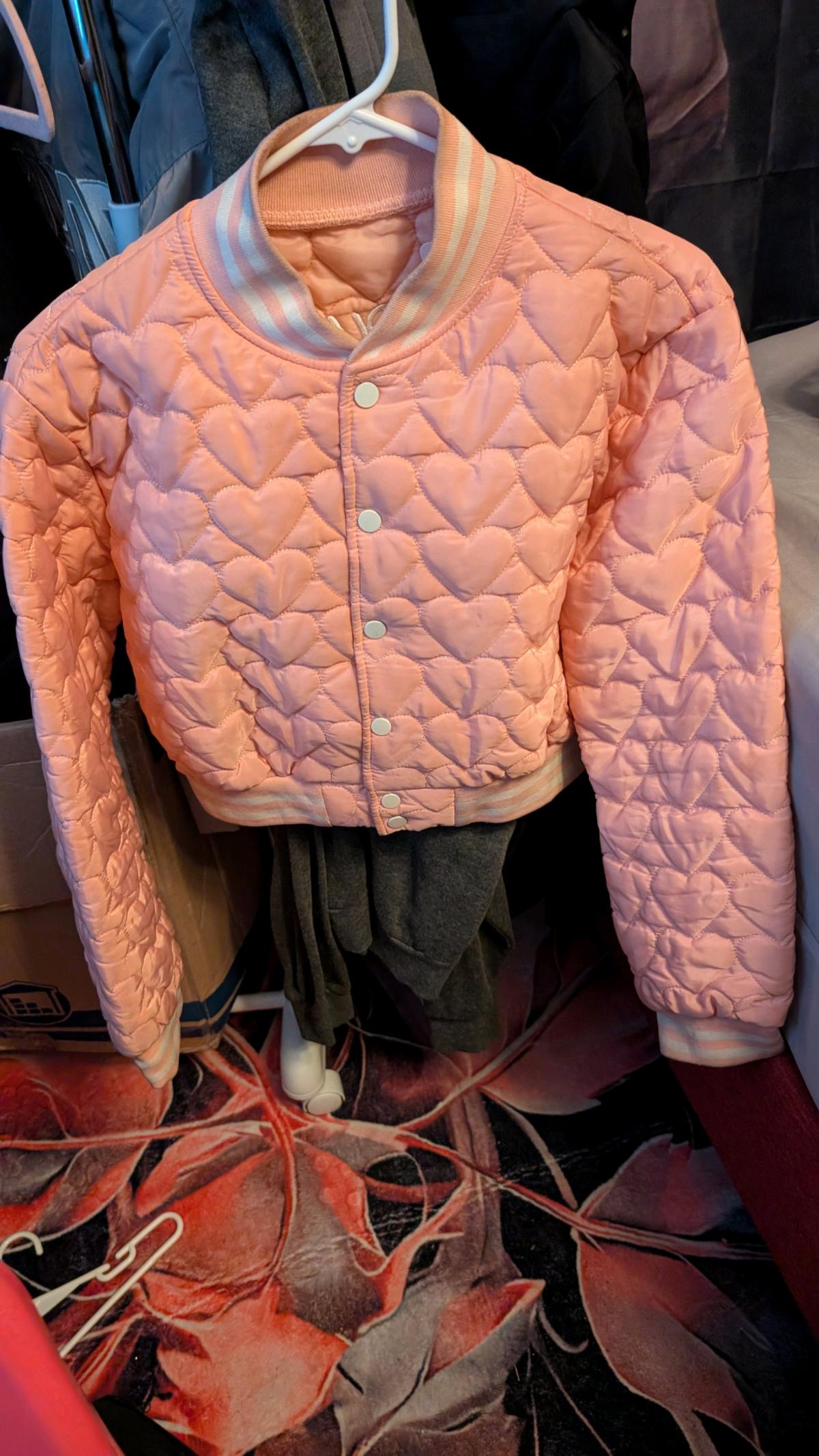 Pink Quilted Heart Bomber Jacket Womens Size XL Embroidered - Britton, Michigan - FleaMarketBay